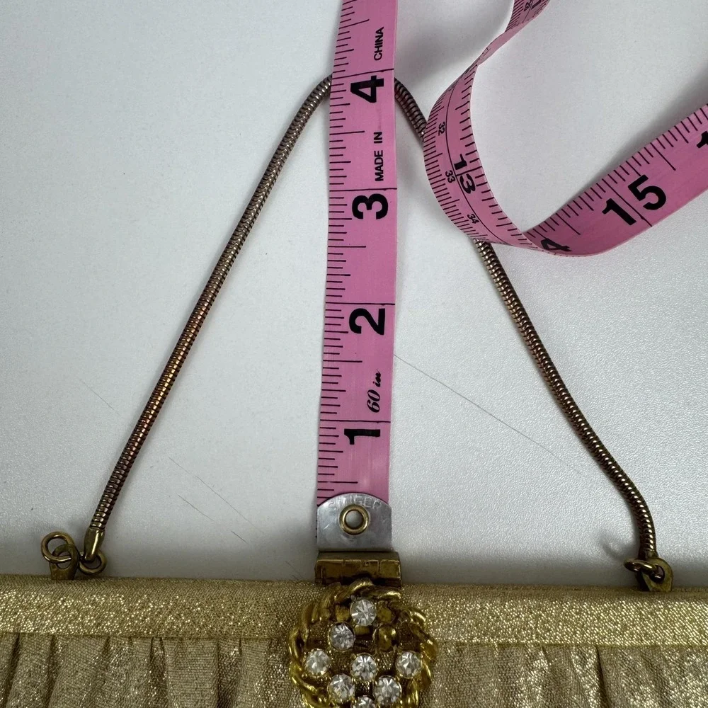 Vintage Ande Clutch Bag Womens Small Gold‎ Satin Rhinestone Formal Evening